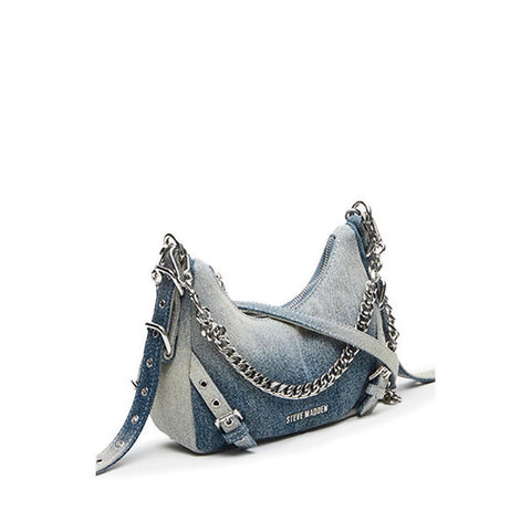 Madden Girl Women's Denim Shoulder Bag - Quilted Hobo Style With Removable Chain Strap & Adjustable Pouch, Blue - View #6